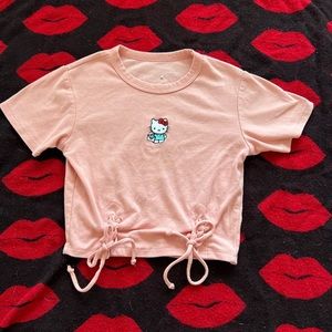 Hello kitty pink coral ties crop top S